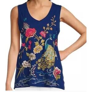 NWT Johnny Was XS Royal Blue Embroidered Celina Tank Top Peacock Boho Festival